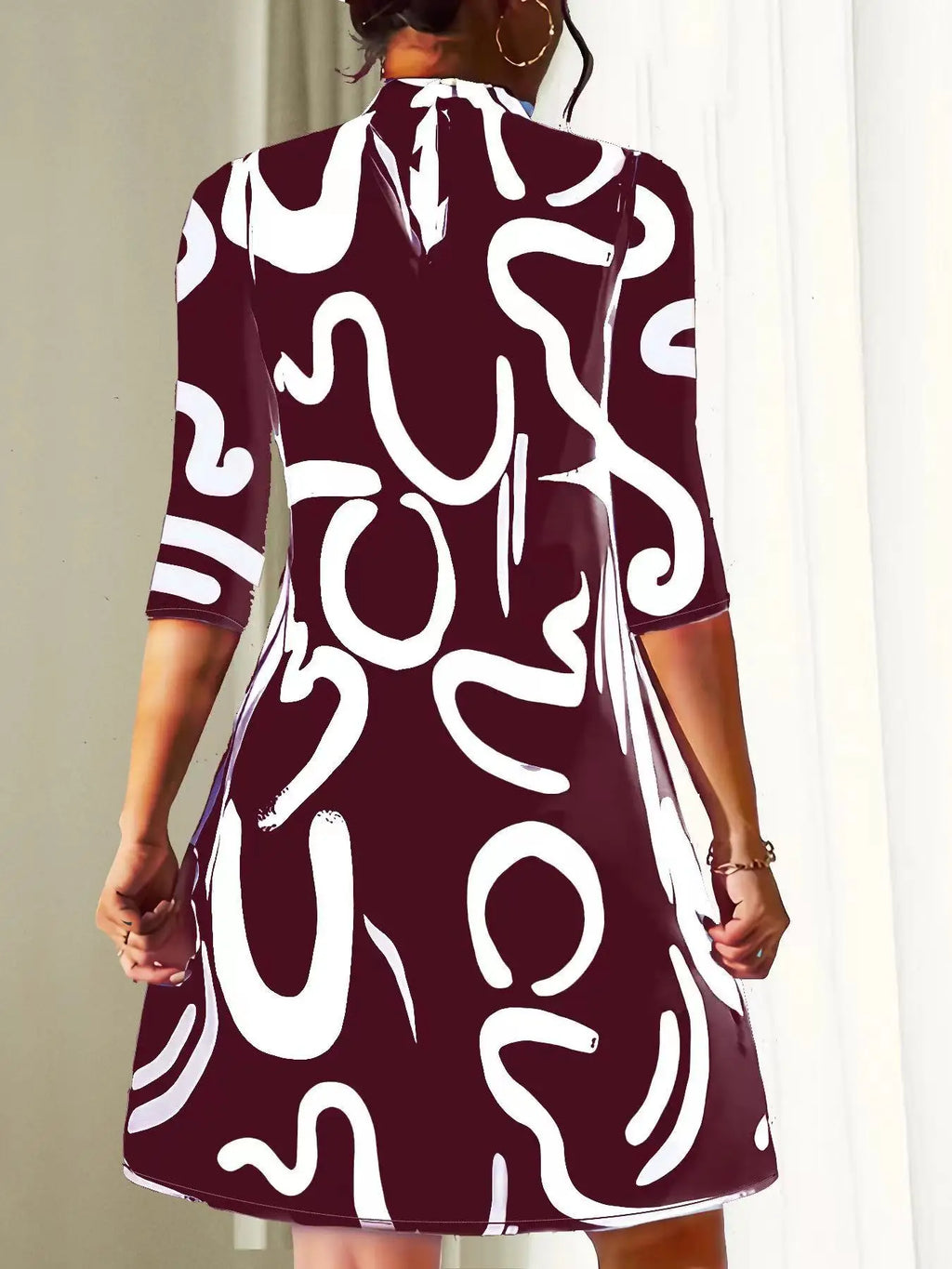 Jennifer Boutique Short Printed Dress with Medium Length Sleeves Elevated Occasion Wear