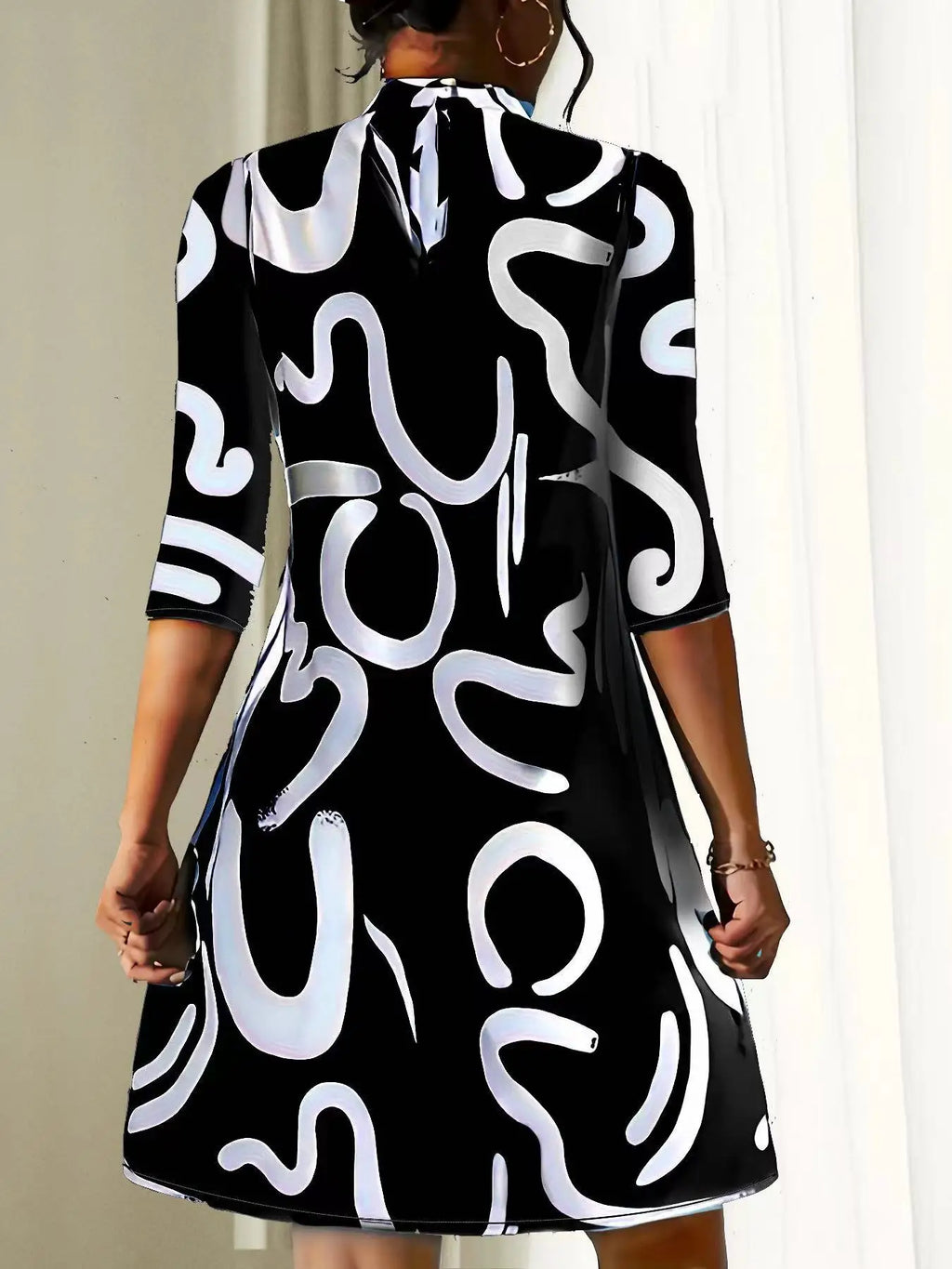 Jennifer Boutique Short Printed Dress with Medium Length Sleeves Elevated Occasion Wear