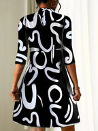 Jennifer Boutique Short Printed Dress with Medium Length Sleeves Elevated Occasion Wear