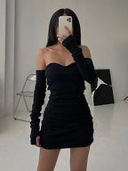 Off Shoulder Sweetheart Long Sleeve Thumbhole Bodycon Mini Dress