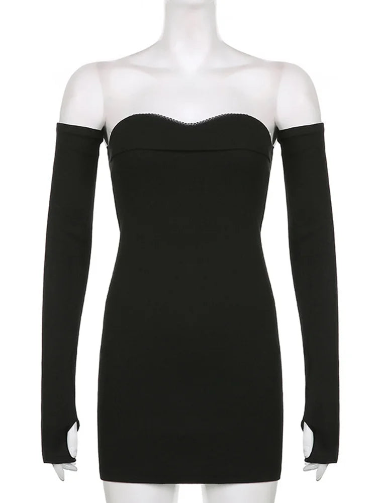 Off Shoulder Sweetheart Long Sleeve Thumbhole Bodycon Mini Dress
