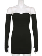 Off Shoulder Sweetheart Long Sleeve Thumbhole Bodycon Mini Dress
