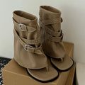 Riveted Square Heel Western Flip Flop Buckled Ankle Boot