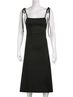 Spaghetti Strap Bow Shoulder Ruched Side Bodycon Midi Dress