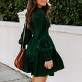 Smocked High Neck Lantern Sleeve Tiered Ruffle Mini Dress