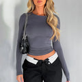 DressBetty - 2024 Basic Round Neck Long Sleeve Pullover Tee