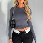 DressBetty - 2024 Basic Round Neck Long Sleeve Pullover Tee