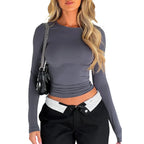 DressBetty - 2024 Basic Round Neck Long Sleeve Pullover Tee