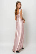 Embellished Square Neck Cap Strap Sleeveless Satin Column Gown