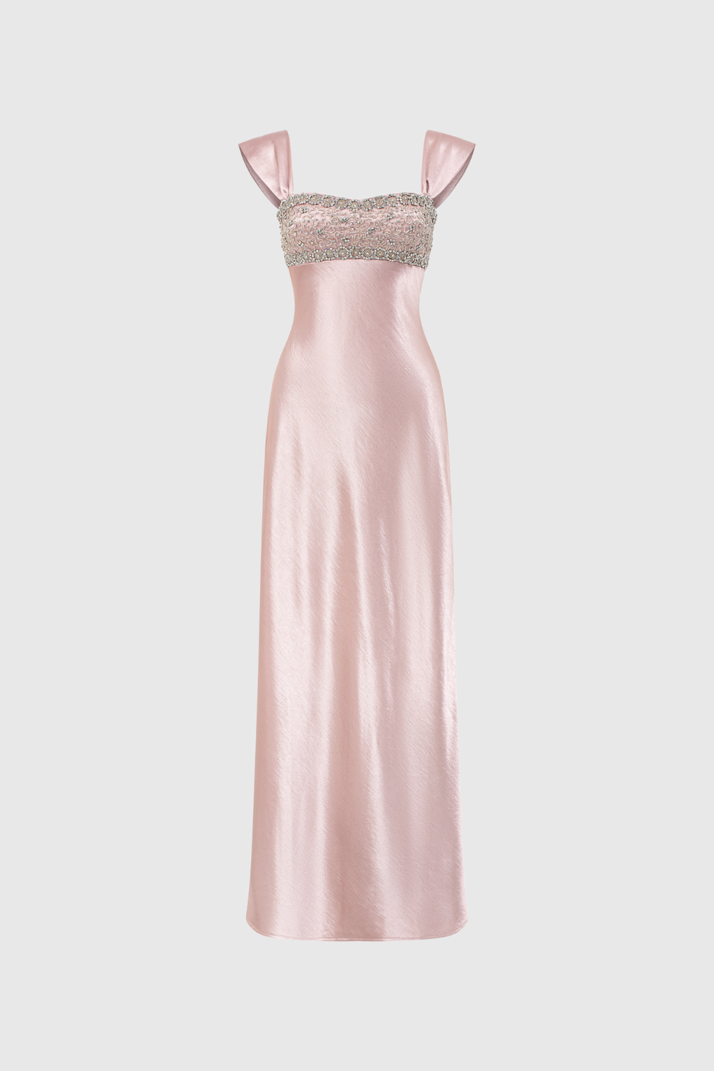 Embellished Square Neck Cap Strap Sleeveless Satin Column Gown