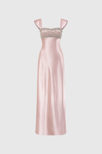 Embellished Square Neck Cap Strap Sleeveless Satin Column Gown