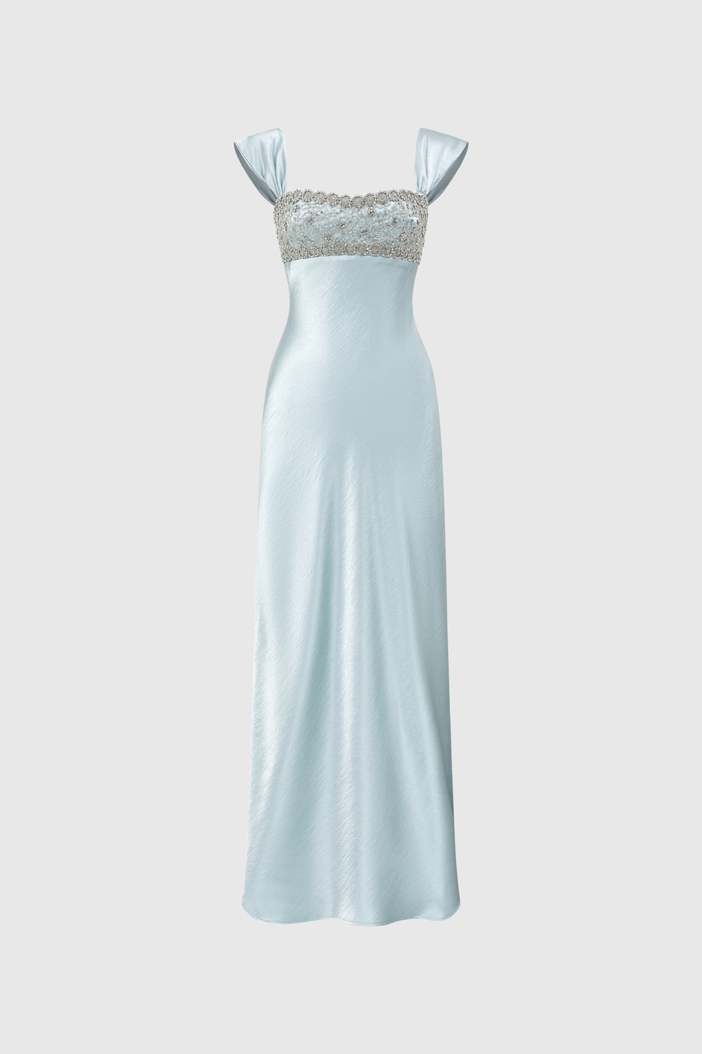 Embellished Square Neck Cap Strap Sleeveless Satin Column Gown