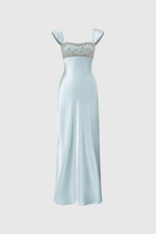 Embellished Square Neck Cap Strap Sleeveless Satin Column Gown
