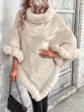 Blue Zone Planet | Faux Fur Trim Cable-Knit Poncho