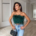 DressBetty - Faux Ostrich Feather Soft Fur Tank Short Vest Colorful Sexy Backless Nightclub Tube Top
