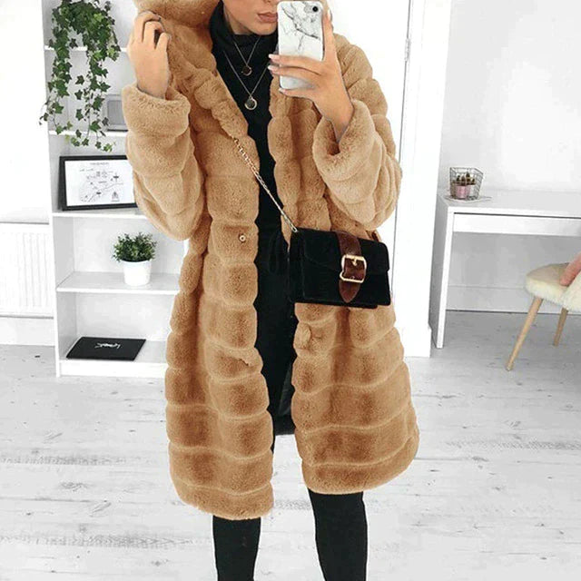 | Women's Button-Down Faux Fur Coat