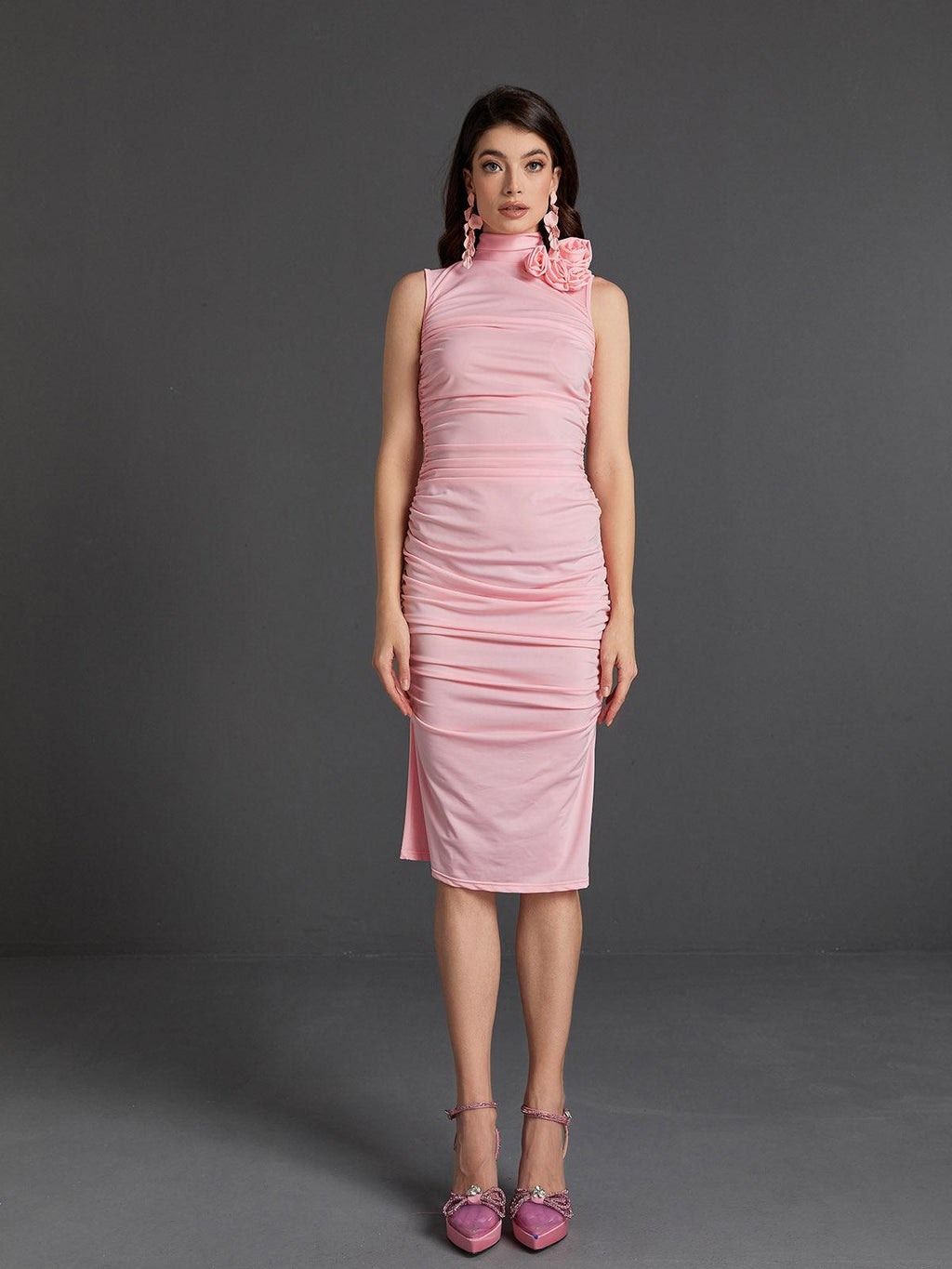 Fionnuala Flower Ruched Midi Dress