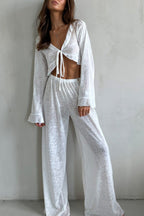 Flare Sleeve Crop Top Long Pants Set