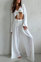 Flare Sleeve Crop Top Long Pants Set