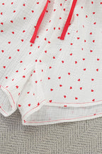 Flare Sleeve Heart Print Bow Tie Cotton Three-piece Set