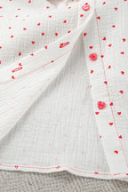Flare Sleeve Heart Print Bow Tie Cotton Three-piece Set
