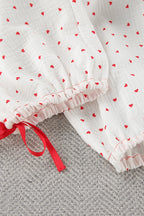Flare Sleeve Heart Print Bow Tie Cotton Three-piece Set