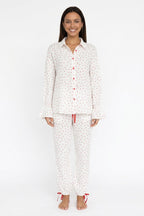 Flare Sleeve Heart Print Bow Tie Cotton Three-piece Set