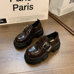 Black Fur Round Toe Shallow Mouth Platform Autumn Casual Oxfords Sneakers Loafers