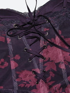 Floral Print Sweetheart Spaghetti Strap Corset Sheer Overlay Maxi Dress