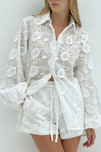 Floral Embroidery Long Sleeve Shirt Suits