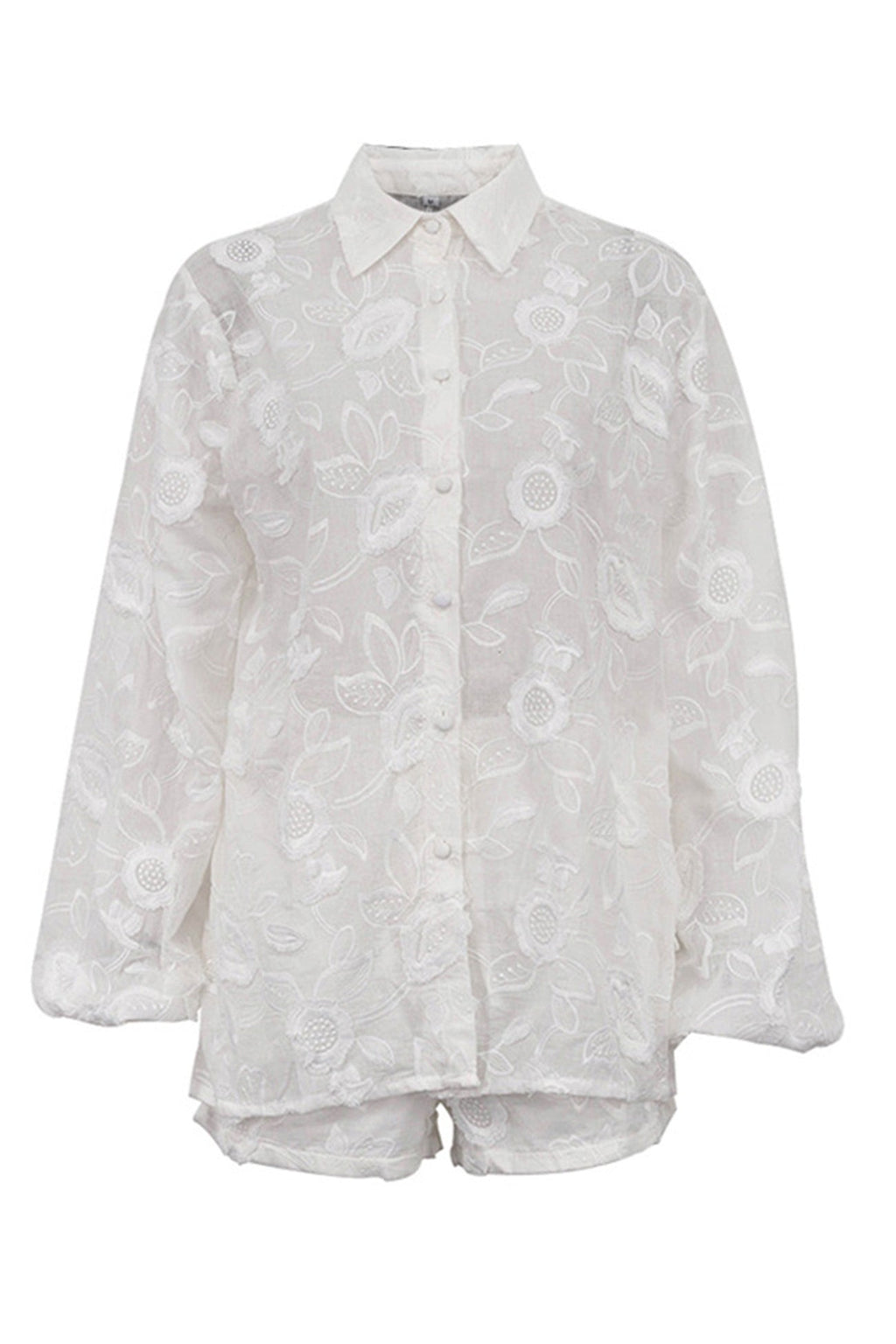 Floral Embroidery Long Sleeve Shirt Suits