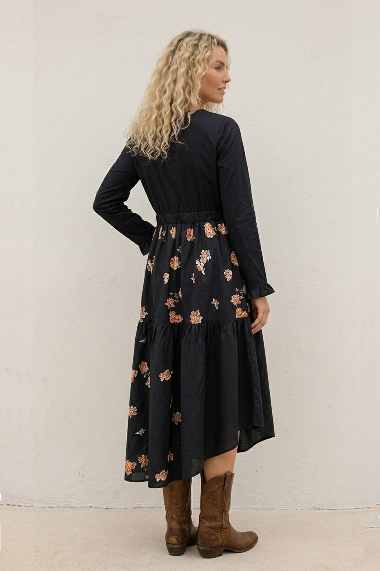Floral Print Irregular Hem Retro Midi Dress