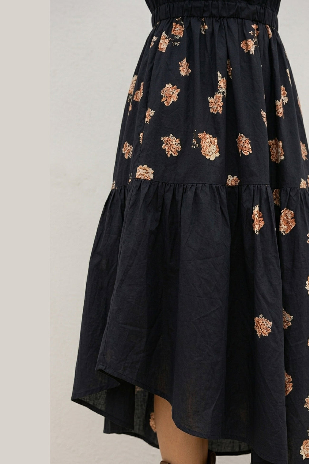 Floral Print Irregular Hem Retro Midi Dress