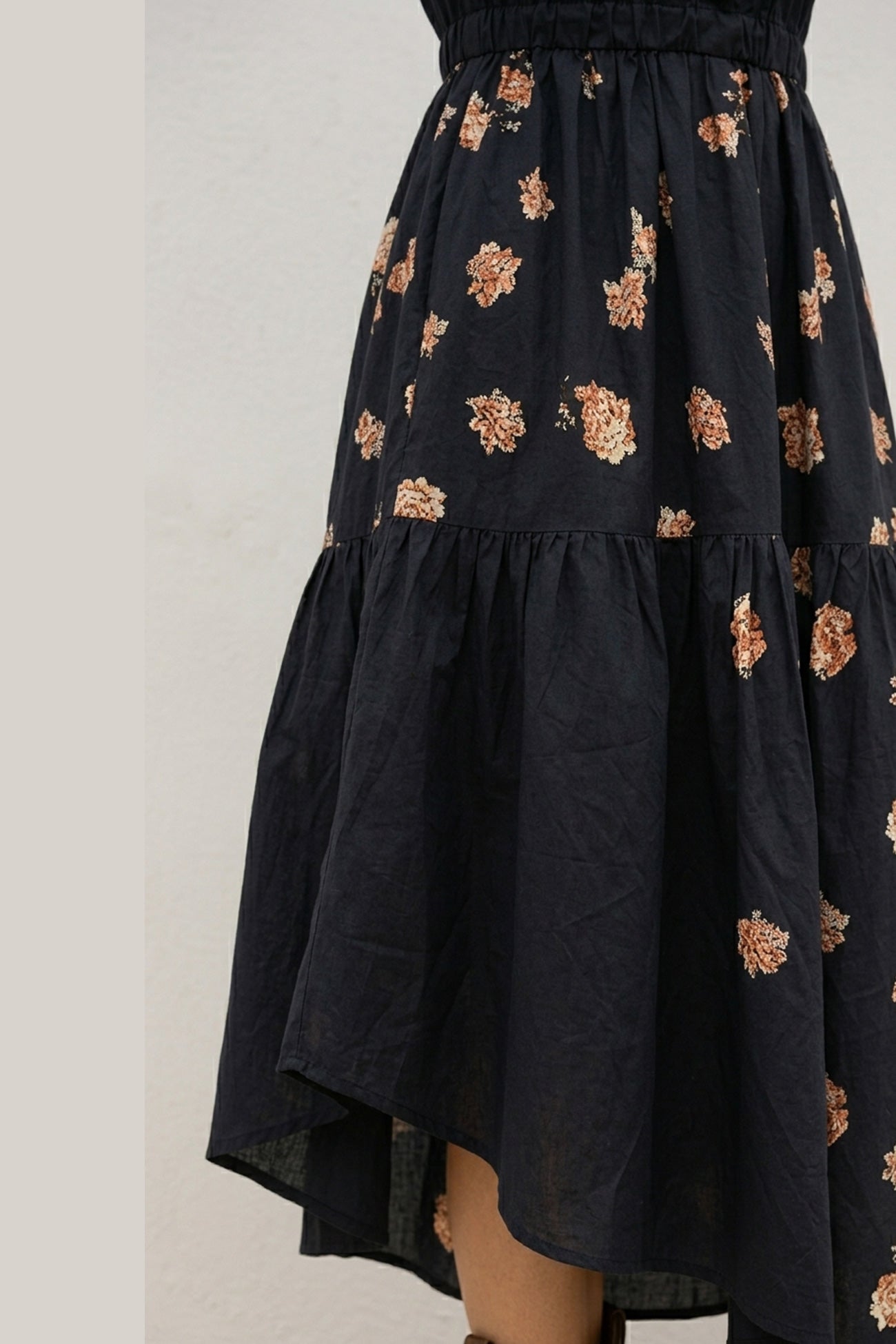 Floral Print Irregular Hem Retro Midi Dress