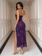 Floral Print Lace Trim Cut Out Cami Dress