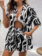 Floral Print Short Sleeve Shirt&Print Shorts Set