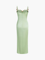 Magnetic Forces Flower Embroidery Maxi Dress Black