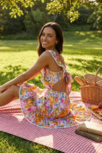 Floral Ruffle Back Tie Mini Dress