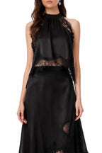 Florence Black Lace Panel Top & Skirt Set