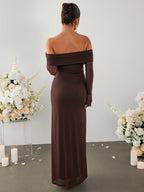 Flounce Sleeve Off Shoulder Mesh Bodycon Dress