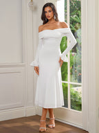 Flounce Sleeve Off Shoulder Ruched Bodycon Dress