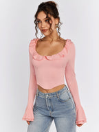 Flounce Sleeve Trim Tie Back Top