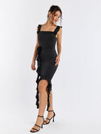 Fly Sleeve Embellished Flower Asymmetrical Hem Dress