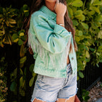 Fringe Detail Long Sleeve Denim Jacket