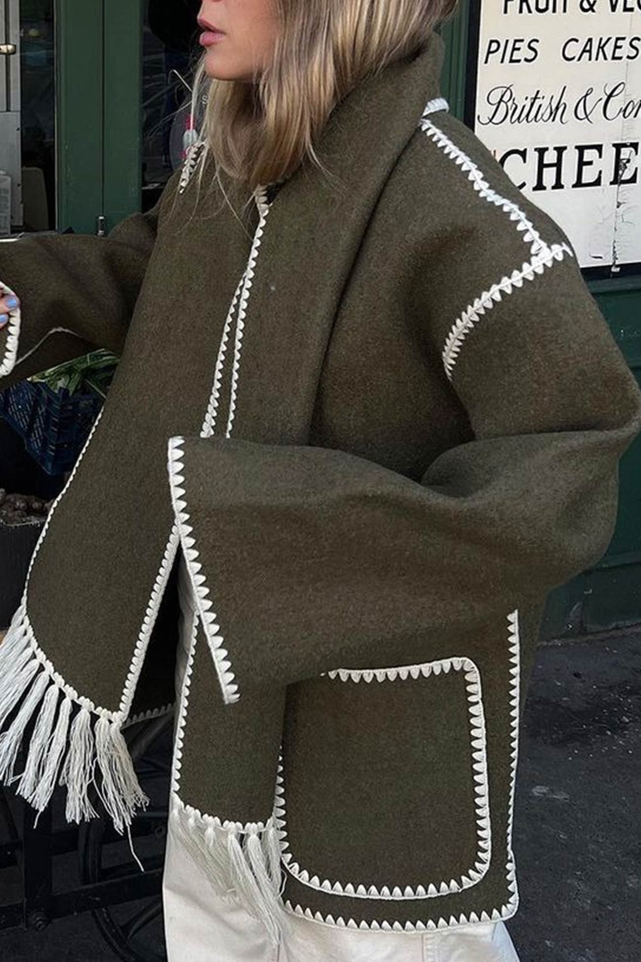| Fringed Hem Shawl Coat