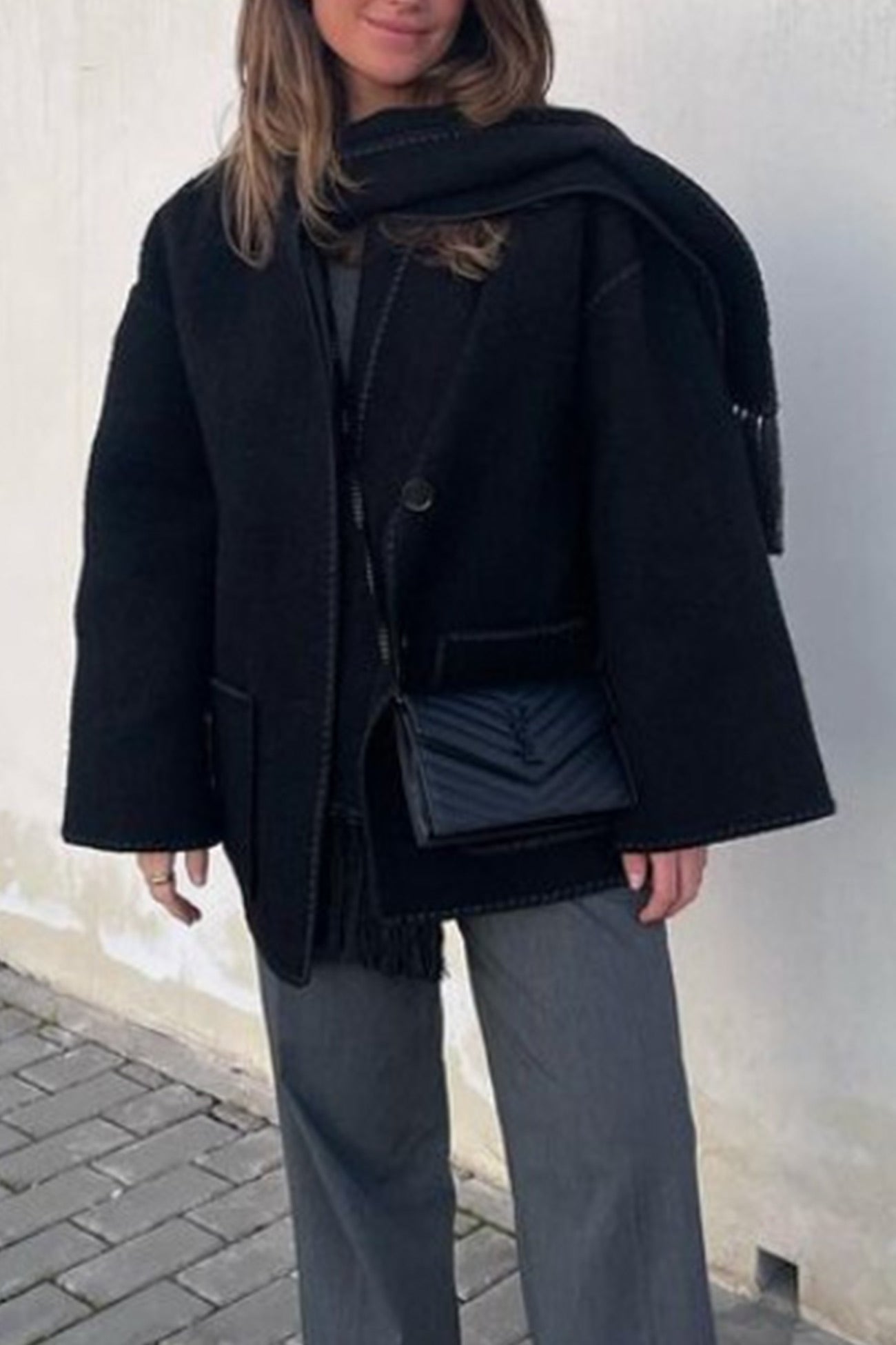 | Fringed Hem Shawl Coat