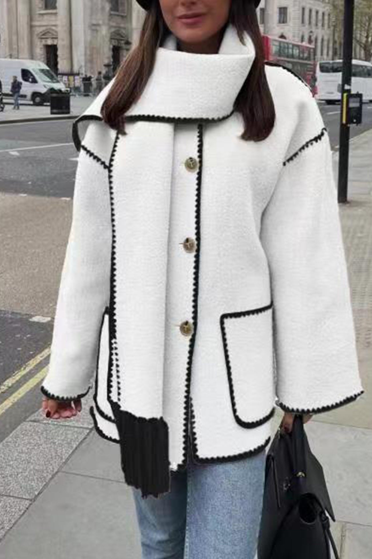 | Fringed Hem Shawl Coat