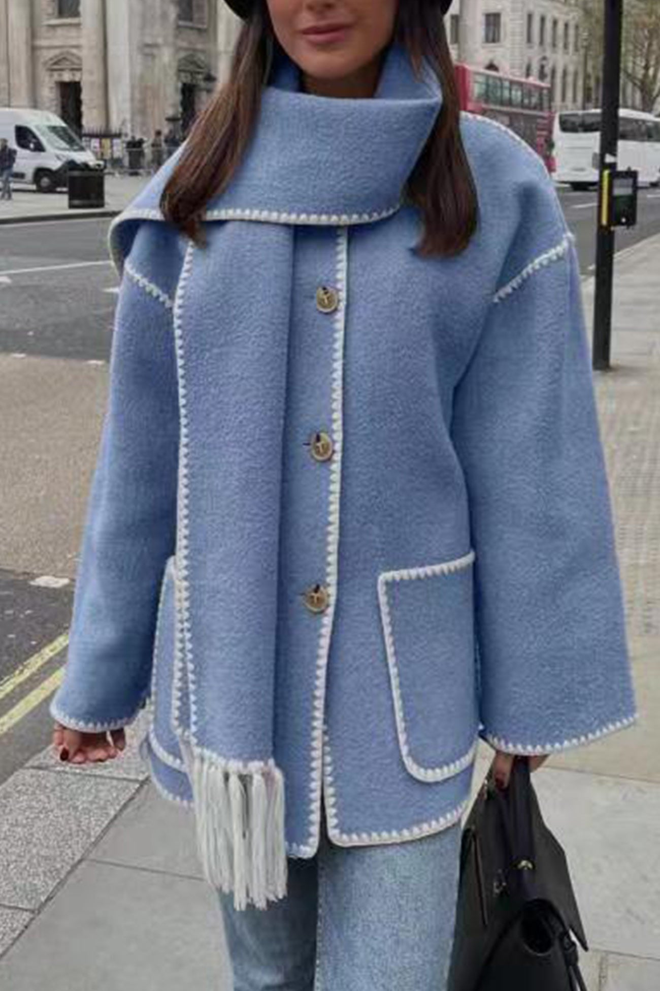 | Fringed Hem Shawl Coat