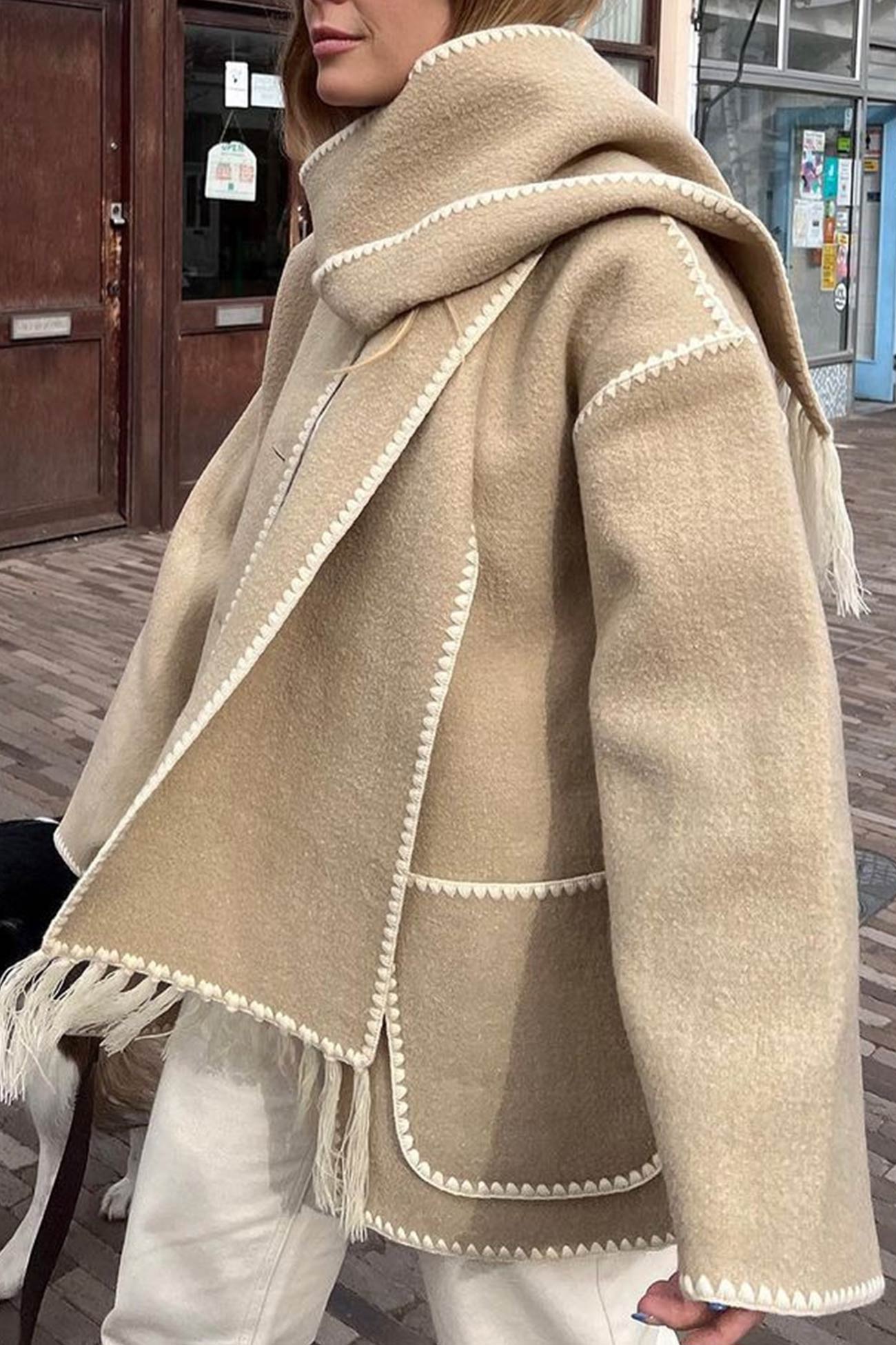 | Fringed Hem Shawl Coat