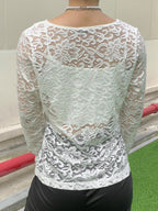 V Neck Long Sleeve Sheer Lace Blouse